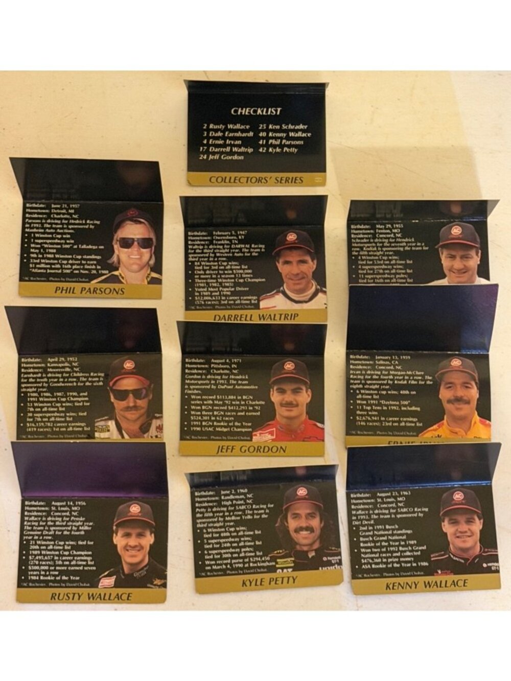 VINTAGE 10 AC Racing 1993 Collectors' Series Card Set Foldouts NASCAR Drivers